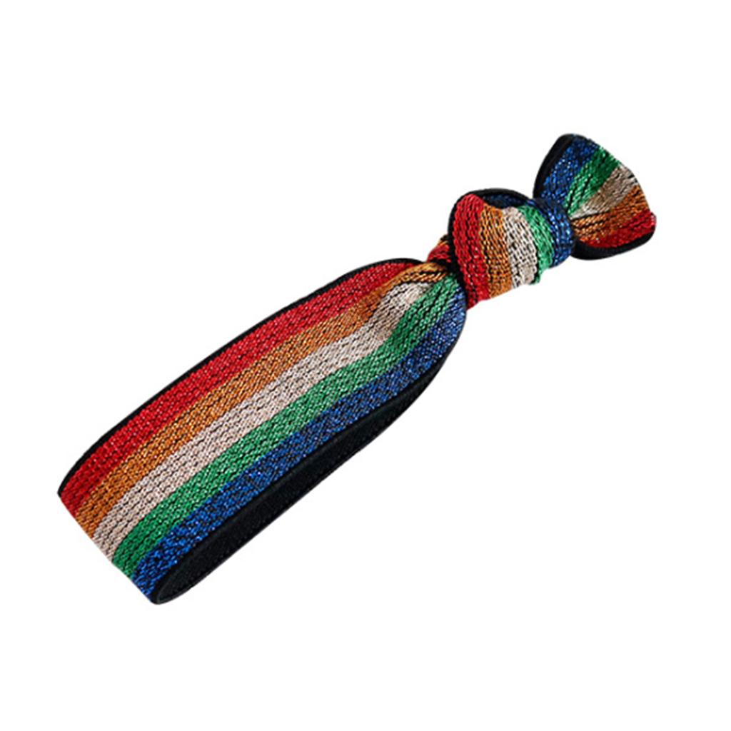 Buy Elastic Wide Rubber Rope Glitter Rainbow Striped Leopard Hair Ties Knotted Ponytail Holder