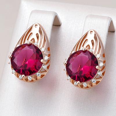 Glänzende Rote Natürliche Zirkon Tropfenohrringe Für Damen Mode Roségold Farbe Party Accessoires Täglich Feiner Vintage Schmuck