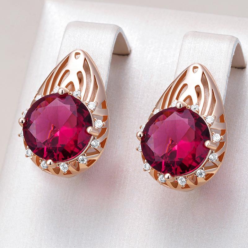 Shiny Red Natural Zircon Drop Earrings For Women Fashion  Rose Gold Color Party Accessories Daily Fine Vintage Jewelry