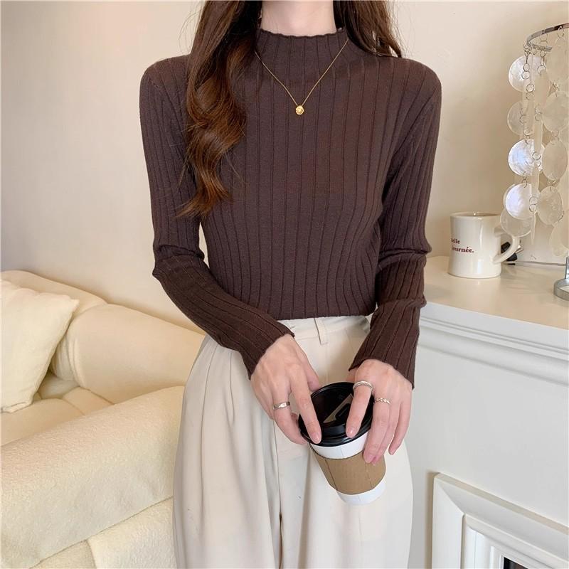spring autumn Half turtleneck inner sweater women's bottoming shirt foreign style mid-neck slim long-sleeve knitted sweater tops