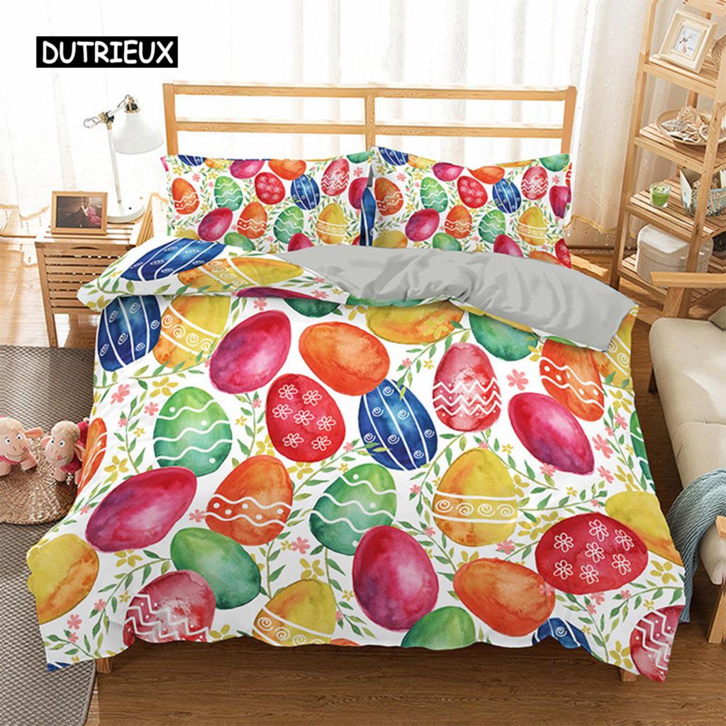 Egg Duvet Cover Set Easter Eggs Cartoon Childish Style Twin Bedding Set Kids Teens Double Queen King Size Polyester Quilt Cover