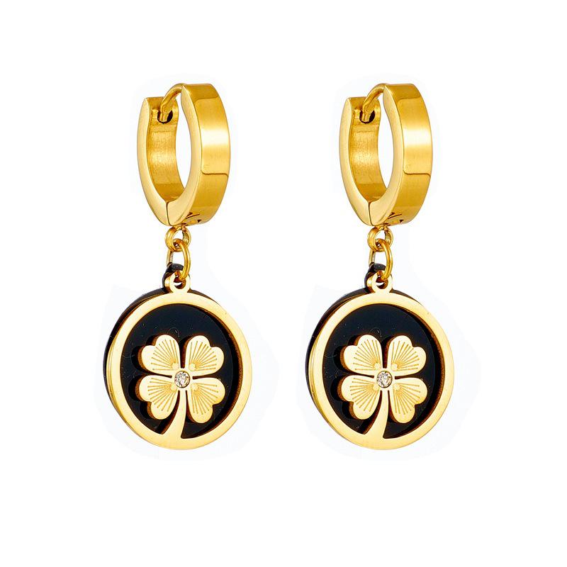 Elegant Gold Flower Clover Pendant: White Shell Titanium Steel Necklace