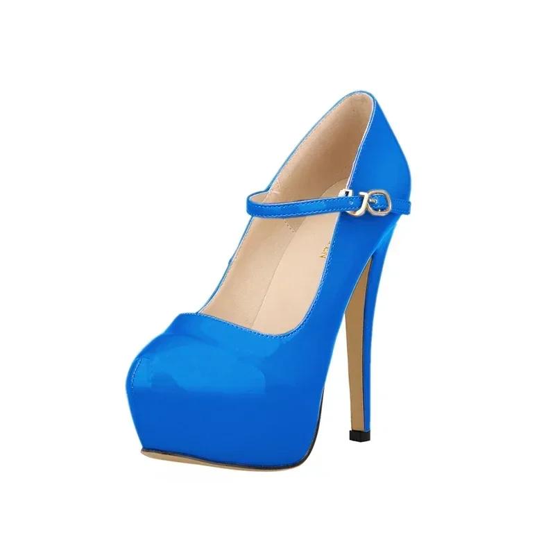 Women Platform High Heels Stiletto Sexy 14cm Round Toes Pole Dance Pumps Fashion Party Dress Buckle Wedding Shoes Large Size 44