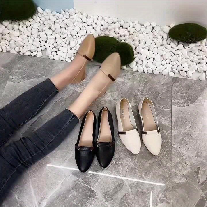 Spring/Fall Versatile Soft Leather Women's Shoes French Vintage Low-Heel Chunky-Heel Loafers Soft Sole Pointed Toe Low-Cut