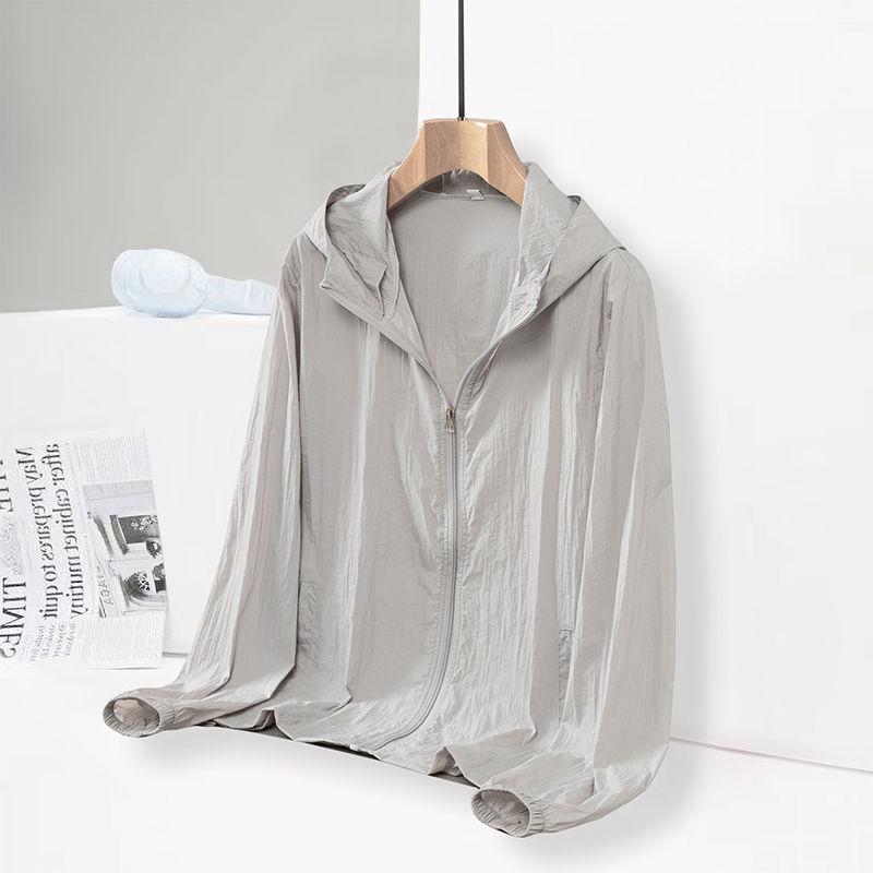 Sunscreen Clothing Men UV Resistant Solid Print Zipper Pockets Hood Breathable Loose Summer Skin Clothing Thin Coat