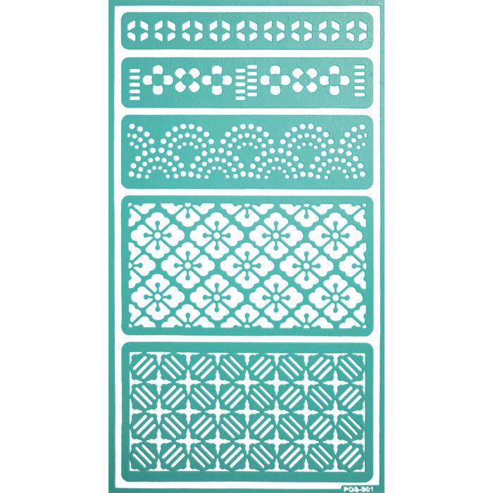 Pochoir adhésif repositionnable Bordure fantaisie 11,5 x 20,5 cm