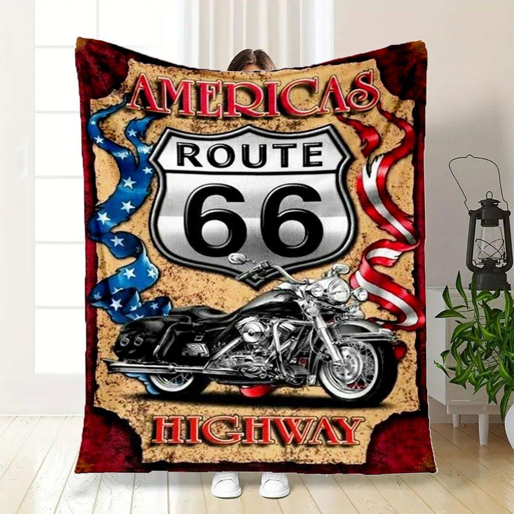 Route 66 Motorcycle Tin Sign USA Flag Decor Metal Poster Wall Art Gift 8x10inBlanket Flannel Throw Blanket for Sofa, Bed, Travel, Camping, O