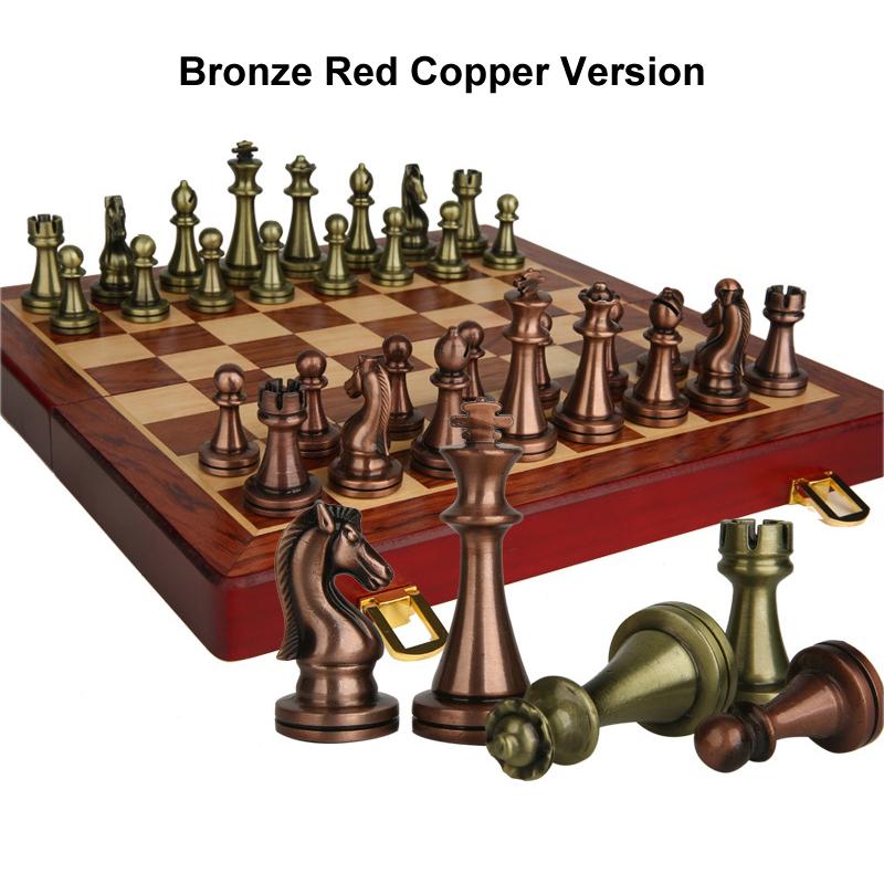 Gold Silver Luxury Zinc Alloy Chess Figures 30*30*2.8Cm Wooden Chess Set Folding Retro Home Chess Decoration Set Chessboard Game