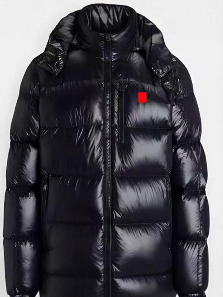 Men's Hooded Cotton-Padded Jacket with Red Label - Solid Color and Simple Design