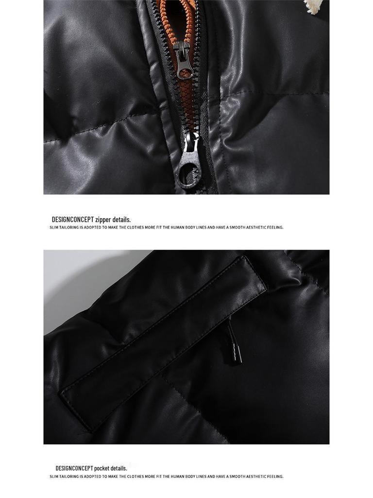 Herrjacka med europeisk-amerikansk lapptäcke och färgblock och avtagbar huva - Höst-/vinterkläder för utomhusbruk