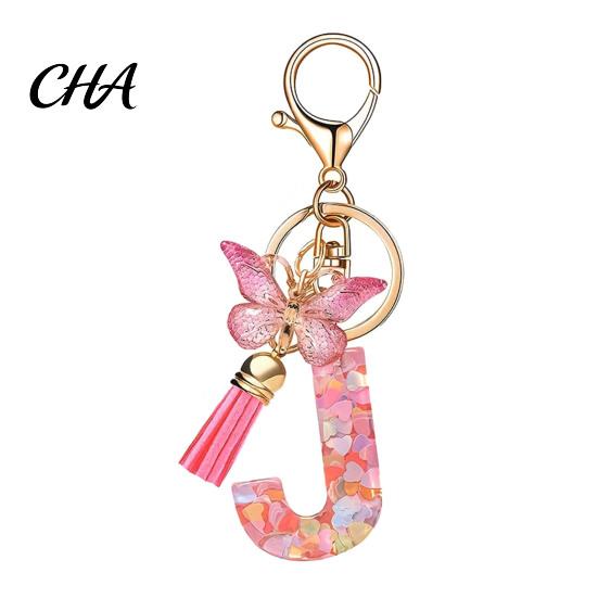 Compact Keychain Pink Series Pendant, Sequins Heart Initial Letter Charm Key Chain with Versatile Butterfly Tassel Design, A-Z Holder for Bag