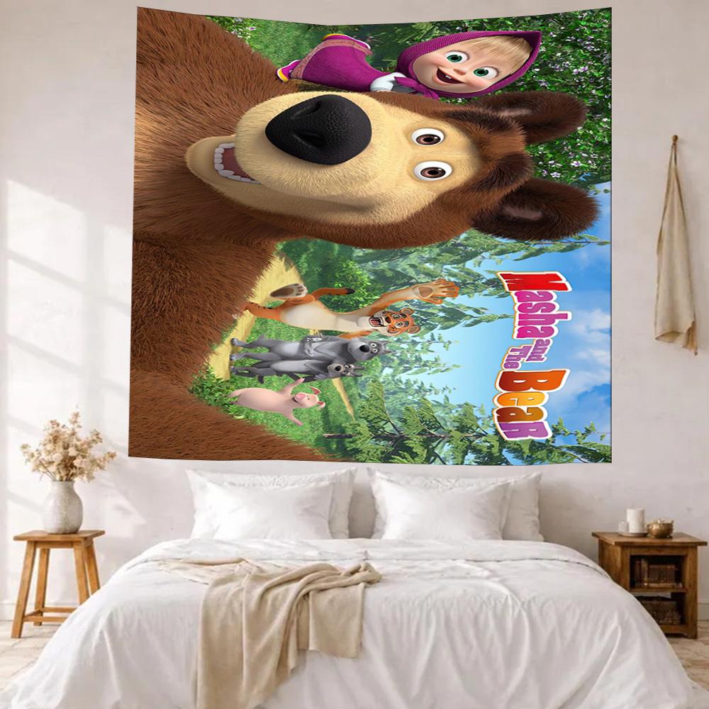 Masha Bear Wall Decor Tapestry Art For Pet Memorial Birthdaywedding Party Backdrop Family Gift
