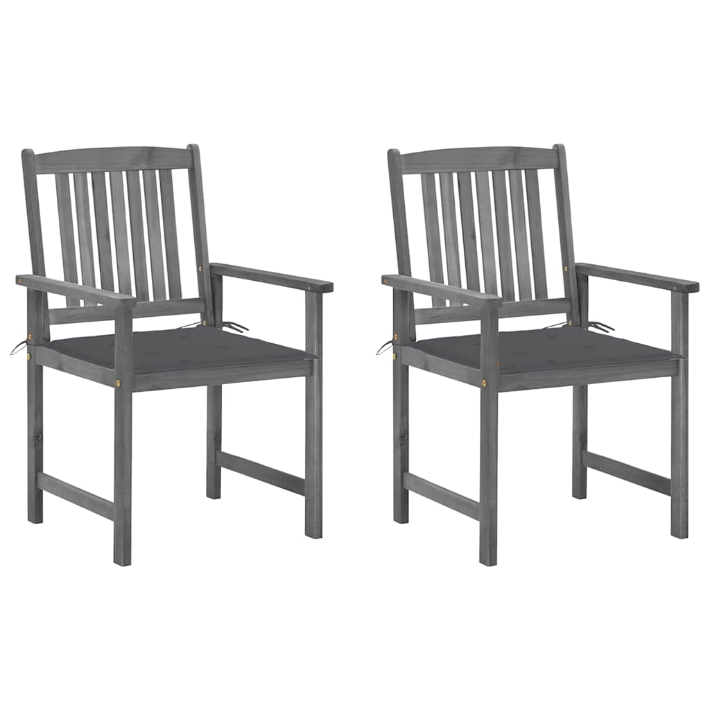 Garden Chairs with Cushions 2 pcs Grey Solid Acacia Wood
