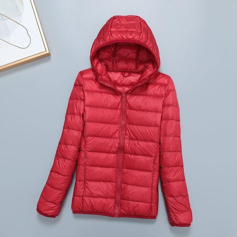 Light down jacket women's short stand-up collar hooded fashion autumn and winter thin large size women's clothing slim-fitting portable jacket