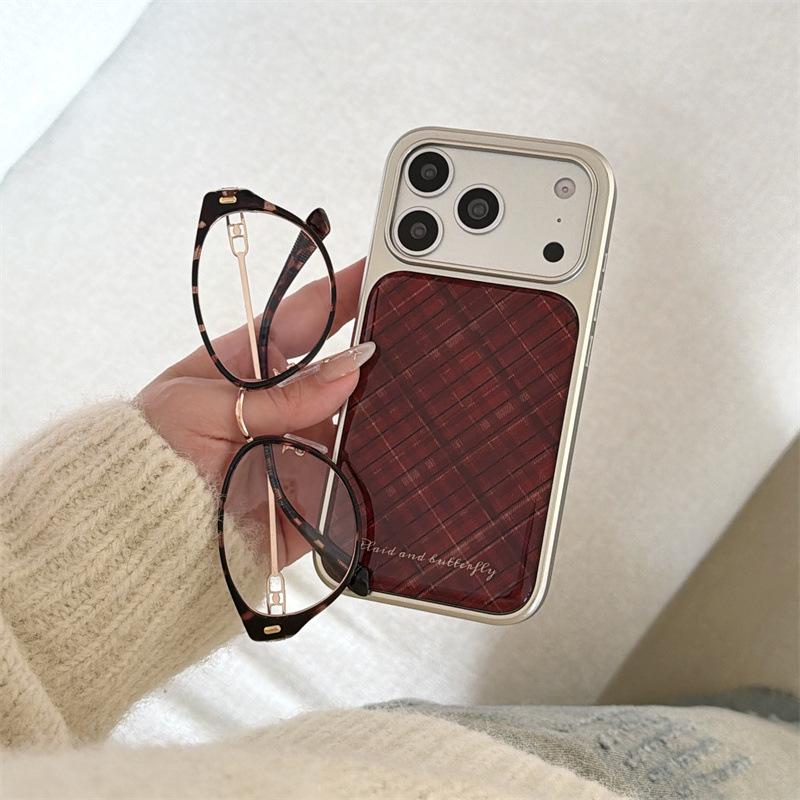 Korean Red Plaid 3D Bowknot Case for iPhone 17/16 Pro Max/15/14