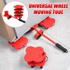 Furniture Mover Set 5 Pcs Furniture Mover Tool Transport Lifter Heavy Stuffs Moving Wheel Roller Bar Hand Tools Set Red 500KG 230x168mm