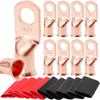 20pcs Copper Terminal Connectors, AWG 1/0 2/0 2 4 6 8 Ring Lug Kit With Shrink Tubing  & Battery Cable Lugs