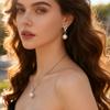 Leaf Imitation Pearl Necklaces Earrings Sets For Women Fashion Flower Cubic Zirconia Pendant with Chain Birhday Gift