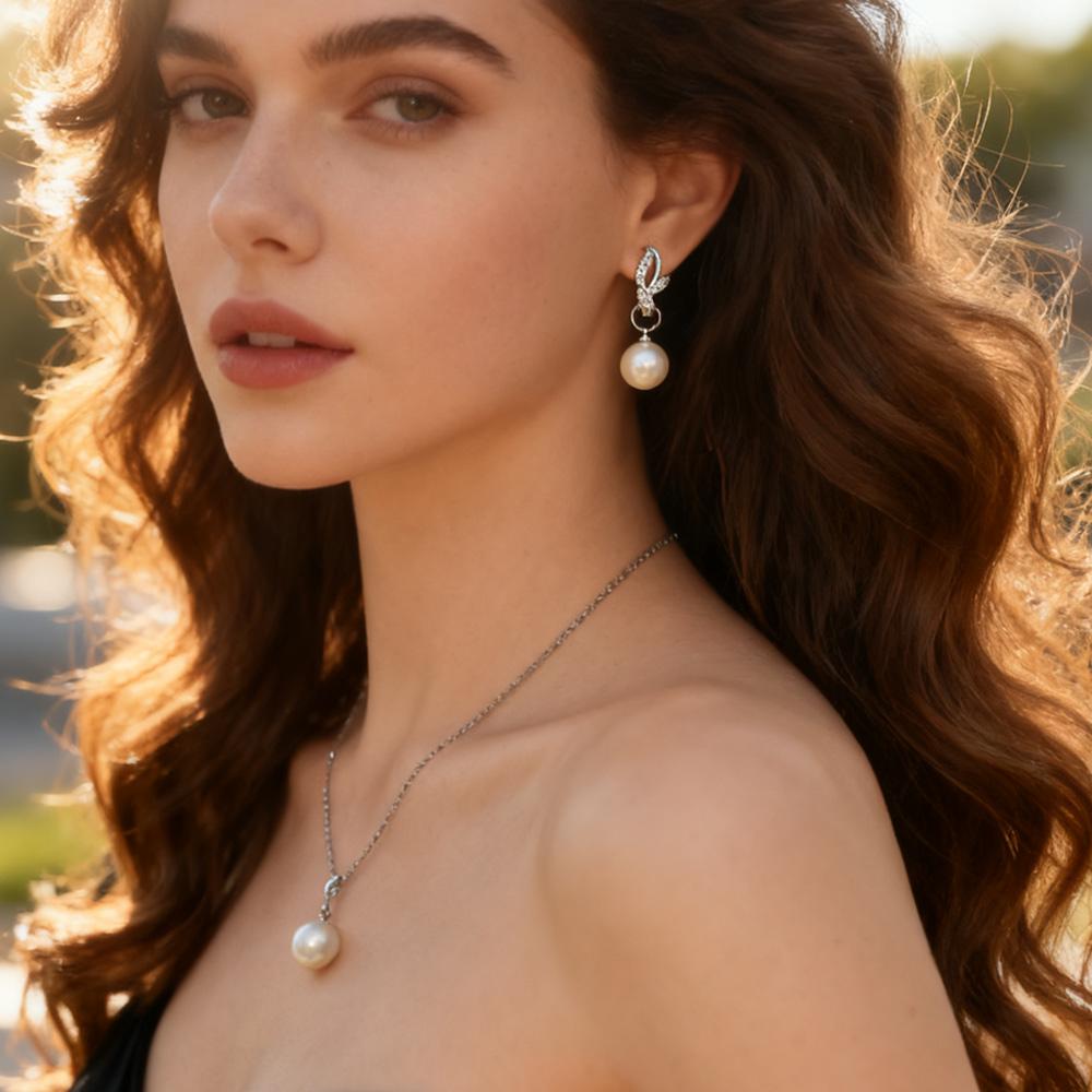 Leaf Imitation Pearl Necklaces Earrings Sets For Women Fashion Flower Cubic Zirconia Pendant with Chain Birhday Gift