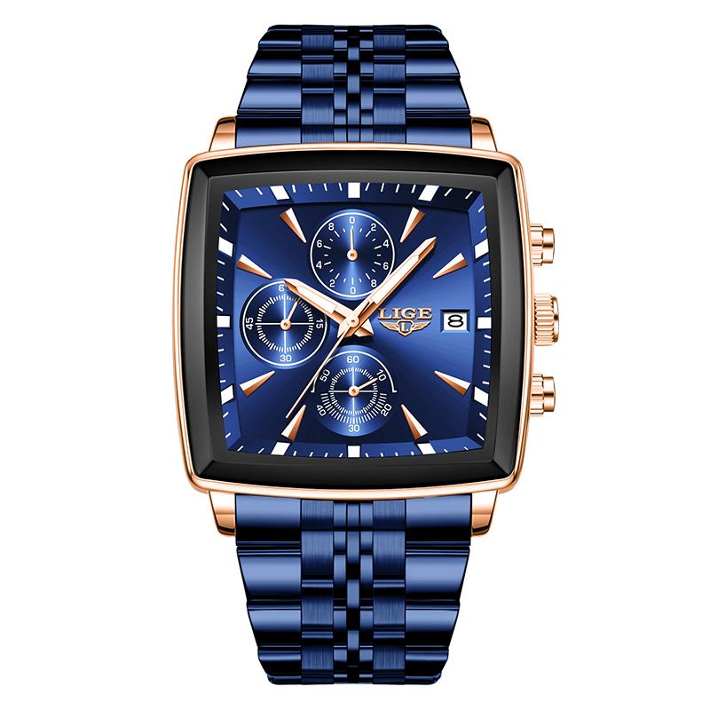 Waterproof Watch For Men Casual Sports Luminous Men's Quartz Wristwatches Stainless Steel Square Chronograph Reloj Hombre