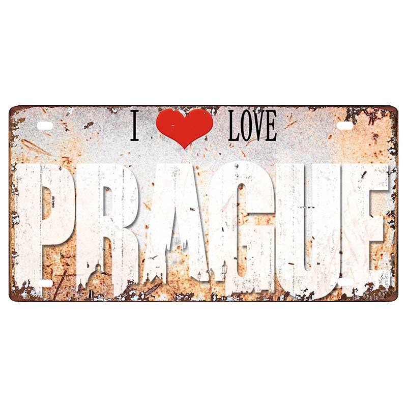 Prague Travel City Car Lisence Vintage Poster Souvenir Metal Sign Retro Plaque For Wall Shop Bar Home Decor 30X15CM  DC-0958A