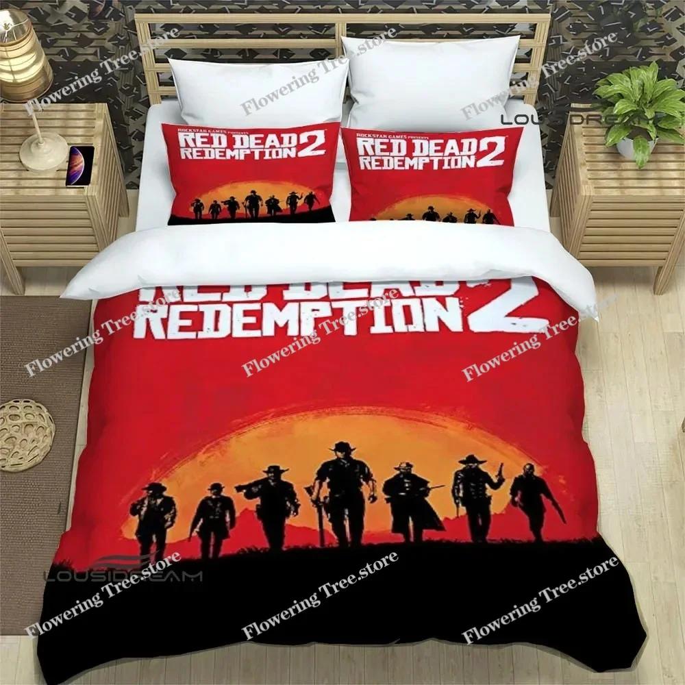 Red Dead Redemption 2 Print Bedding Sets Exquisite Supplies Set Duvet Cover Bed Comforter Set Bedding Set Luxury Birthday Gift
