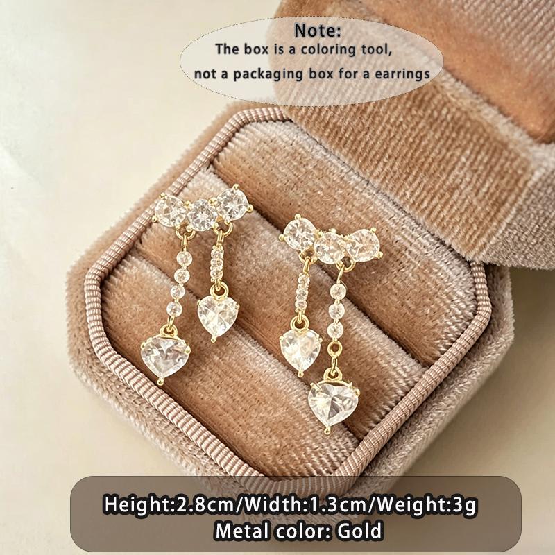 

Shiny Micro-Set Zircon Heart-Shaped Dangle Earrings Gold Color Trendy Jewelry for Womens and Girls Luxury Design Ear Accessories