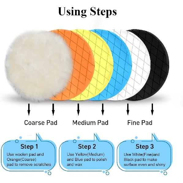 Autolock 5" Buffing Polishing Pads, 6Pcs 5.6Inch 140Mm Face For 5 Inch Backing Plate Compound Buffing Sponge And Woolen Pads Cutting Polishing Pad