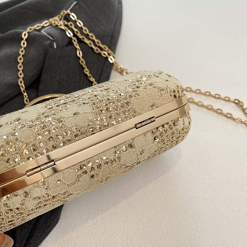 Sparkling Flower Evening With Rhinestone Chain Wallet Banquet Cheongsam Dress Purse Handbag For Annual Party Luxurious Sequined Dinner Tote