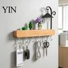 Kitchen Tool Storage Rack Key Holder with 6 Hooks, Solid Wood Entryway Organizer Rack, Wall No Drill for Mounted Space Saving Hook Keys Pet