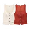 European & American Style Women's Square Neck Buttoned Sleeveless Top