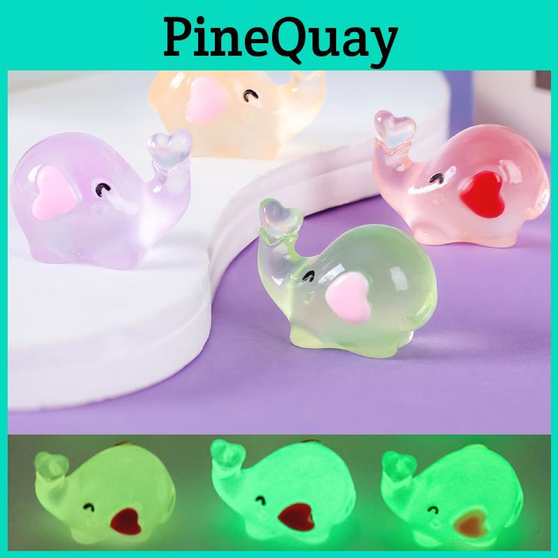 Cute Resin Miniature Heart Elephant Glows Night Light Desk Decor Seven Colors