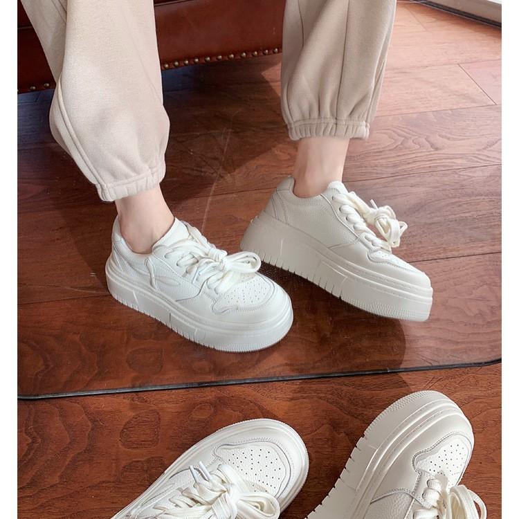 Cowhide version~ leather little white shoes women's spring versatile muffin thick sole heightening shoes casual sports board shoes fashion