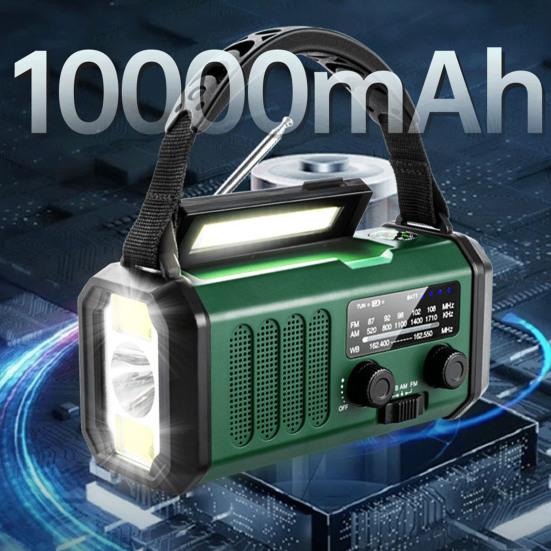 Hand Crank Emergency Radio with Flashlight SOS Alarm Compass Compact Waterproof Solar Powered Rechargeable AM/FM Radio