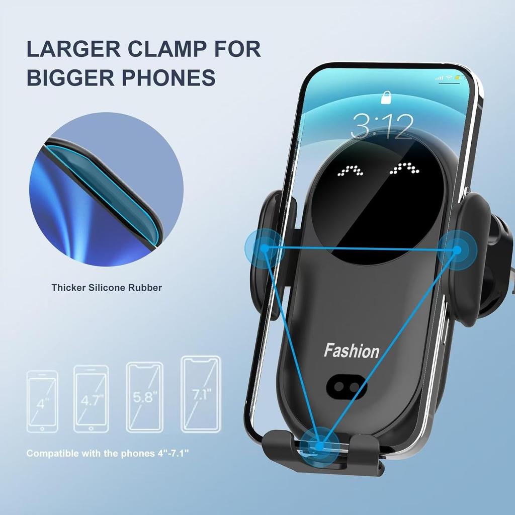 Wireless Car Charger, Phone Holder for Car Wireless Charger Fast Charger Smart Sensor Air Vent, Automatic Clamping Phone Holder
