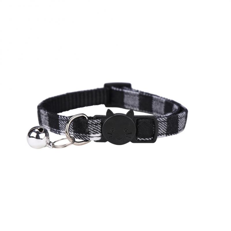

Клетчатый ошейник для домашних животных с колокольчиком, цветные аксессуары для собак, щенков, кошек, ошейник для котят, регулируемое безопасное ожерелье с колокольчиком, товары для животных чёрный