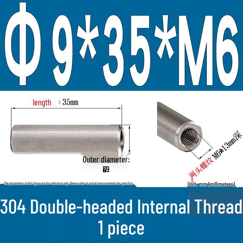 Stainless Steel 304 Double-Ended Threaded Cylindrical Guide Pin with Dual-End Holes