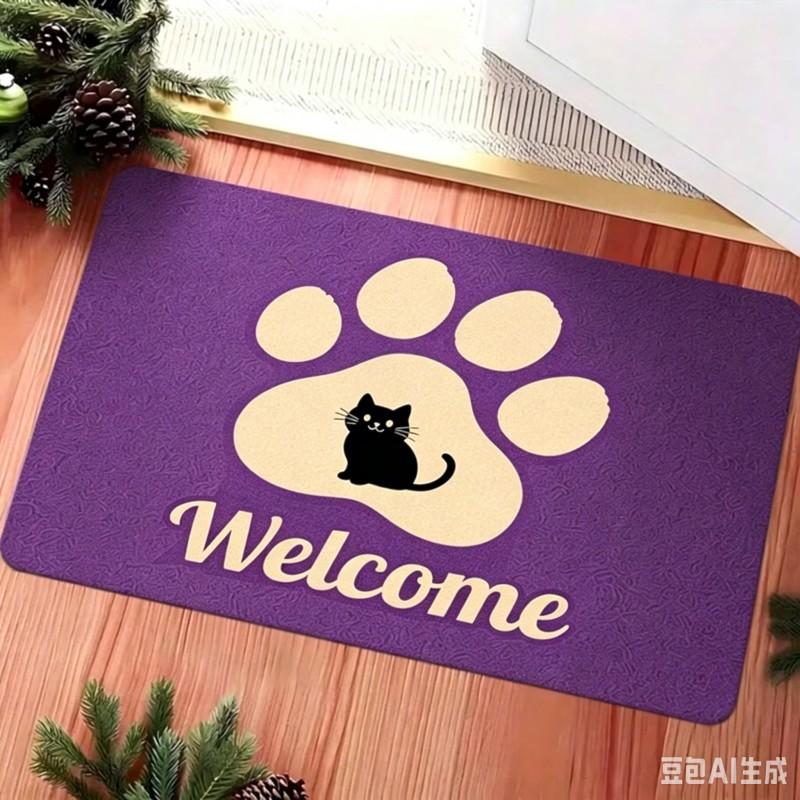 Kattenpootafdruk Welkom Deurmat Schattige Kitten Silhouet Ontwerp Antislip Vloermat voor Huisdierliefhebbers Entree 30x50cm