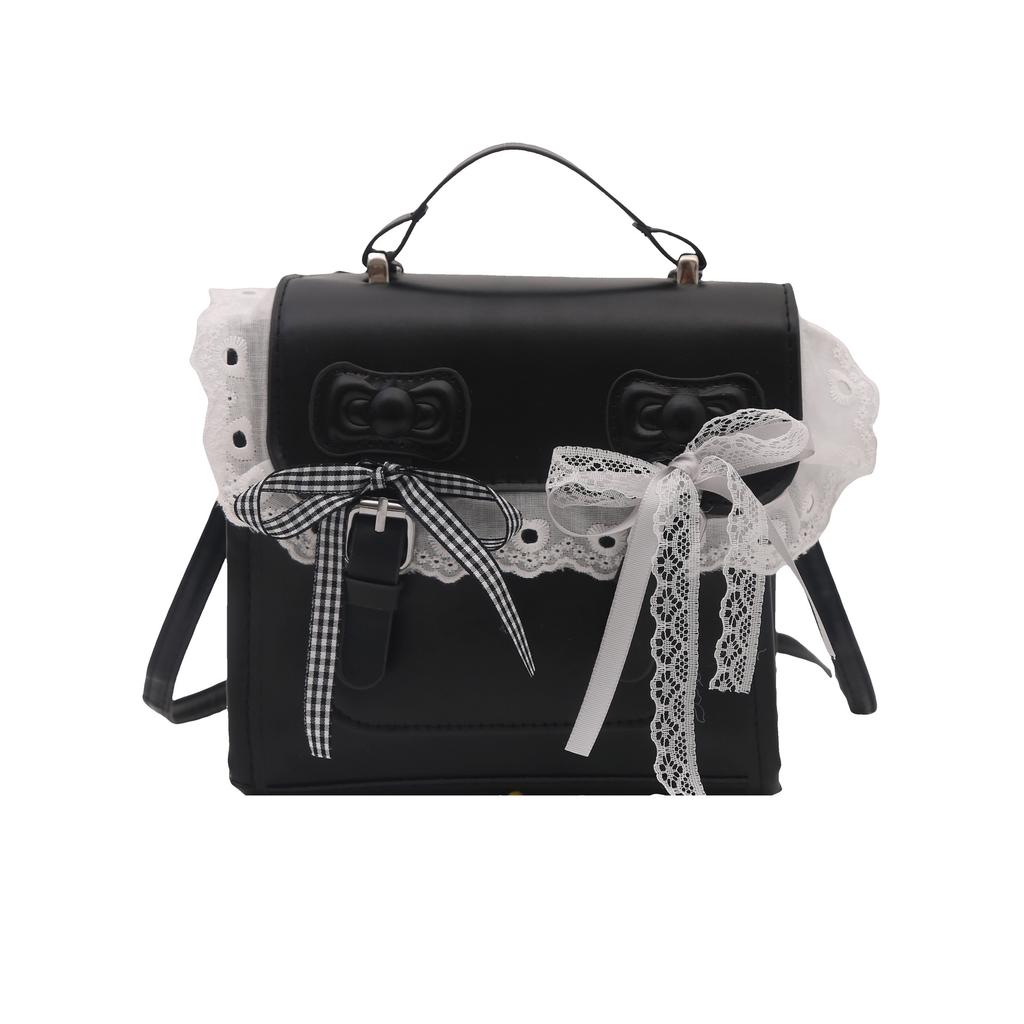 The College's Trendy Autumn Fashion Lace Sweet Schoolbag, Hand-held Double-shoulder Girls' Small Square Bag