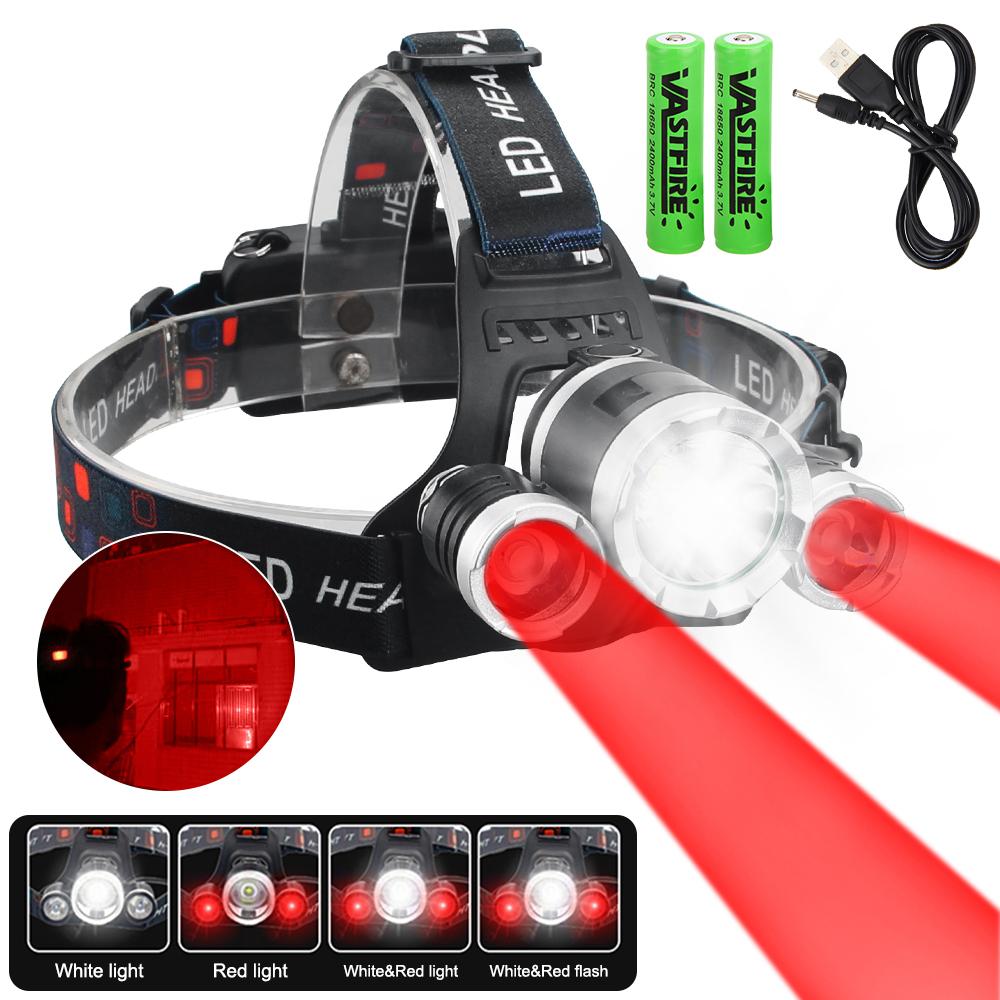 2000LM Zoomable Headlamp Green/Red/UV 395nm Light Outdoor UV Headlight Waterproof USB Head Lamp 3 Modes Torch Hunting Lantern