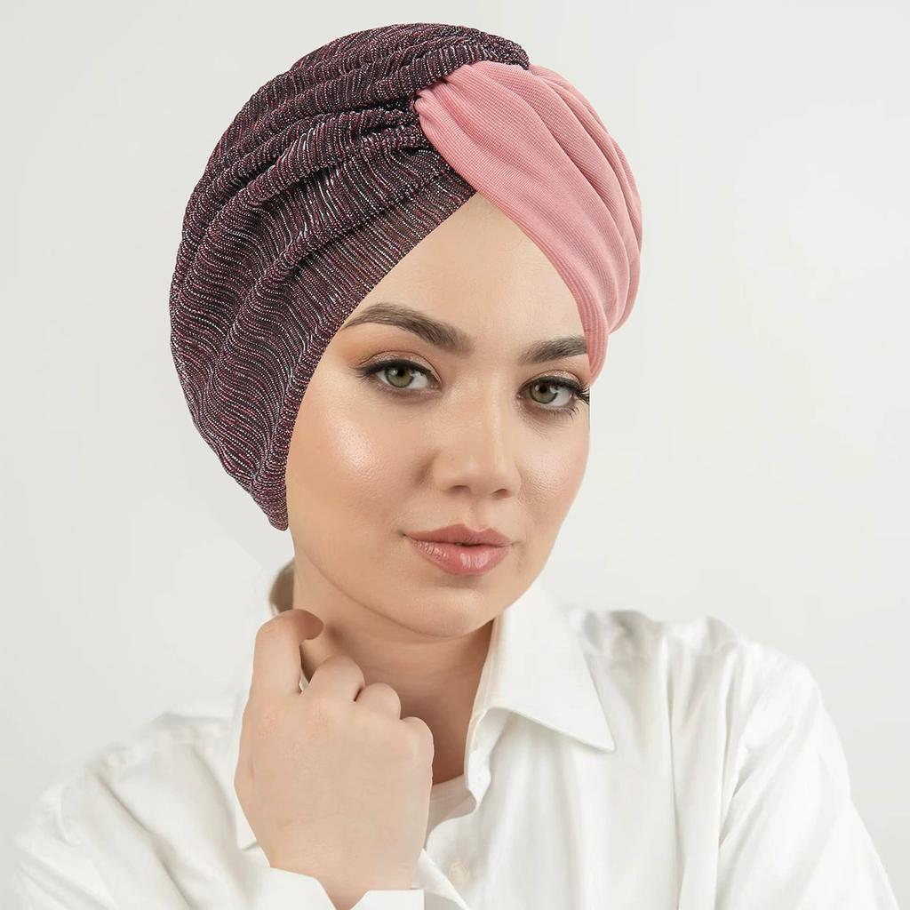 Ombre Gradient Forehead Cross Turban Cap for Women Lightweight Elastic Head Wrap with Inner Hijab Hat Casual Wear Chemo Patients