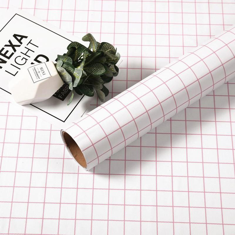 

Small Grid Wallpaper Self-adhesive Bedroom,College Dormitory, Dormitory Background, Wall Paper Waterproof, Household Room, Living Room, Decoration 60*300cm/23.64 *118in рожевий
