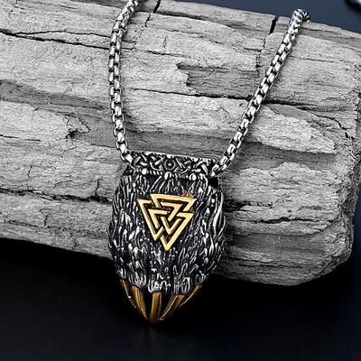Nordische Wikinger Dreieck Rune Bärenpfote Edelstahl Anhänger Herren Dominierender Umweltschmuck