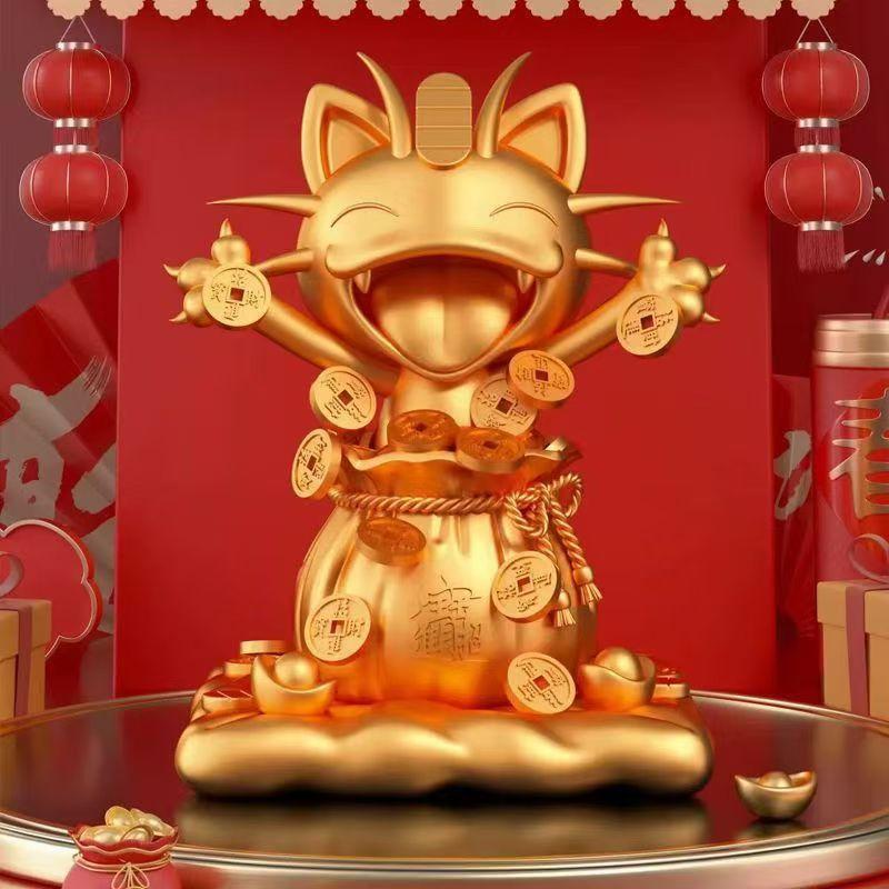 Рассыпать золотые монеты Фигурка Мяу Мяу для привлечения богатства Статуэтка Мяу Мяу анимация двумерная периферийная модель настольный корпус украшение подарок