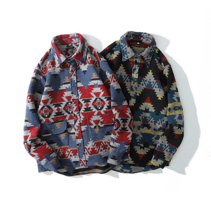 Winter Japanese Vintage Ethnic Style Thick Wool Blend Work Shirt Men Women Loose Fit Top Jacket