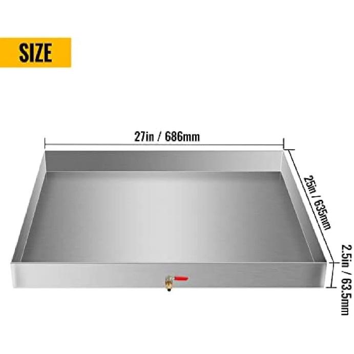 Heavy Duty 304 Roestvrij Staal Wasmachine Druppel Afvoerbak Vloerbak met Antislip Bodempad, met Afvoergat, 27 X 25 X 2,5 Inch