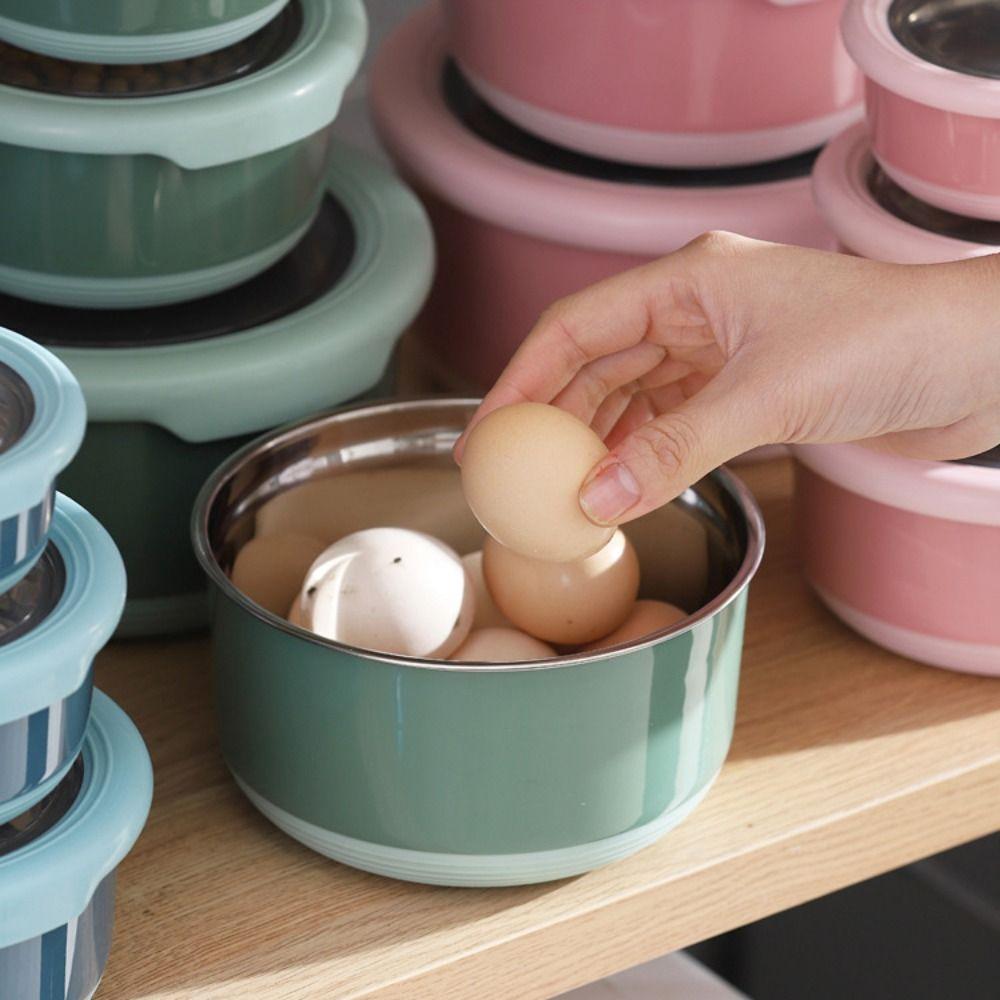 Japanese-style Stainless Steel Fresh-keeping Box Round Anti-scalding Lunch Box Drop-proof with Lid Food Sealing Bowl