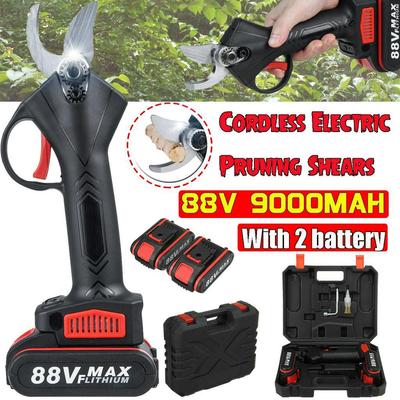 US Plug 88V Cordless Electric Pruning Shears 30mm Max Cutting Garden Pruner Secateur Branch Cutter with 2 Lithium-ion Battery