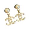 CHANEL [24A New Product] Double C Inlaid Metal Earrings Women's Gold