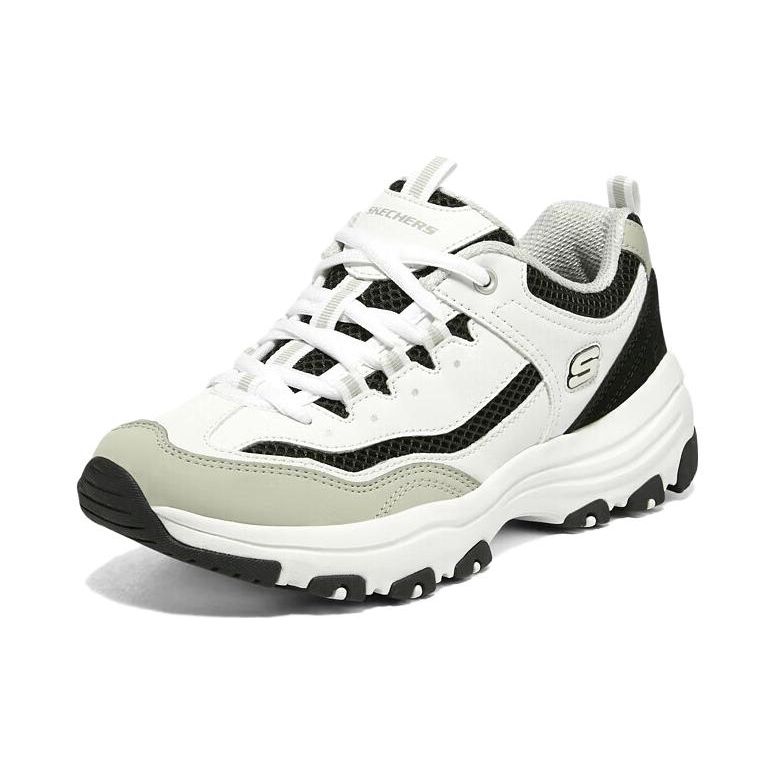 Skechers Arch Fit DLites Tela Cuero Sintético Cómodas Versátiles de Caña Baja Zapatillas de Papá Zapatillas para Mujer Blanco Marrón Negro 8730066-WLGY